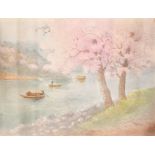 Konpoc (20th Century) Far Eastern. A River Scene with Figures and Boats, Watercolour, Signed,