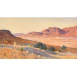 Alphonse Birck (1859-1942) French. "Bedouin in a Desert Landscape", Watercolour, Signed, 11.5" x 22"