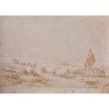 Eugene Joseph Verboeckhoven (1798-1881) Belgian. A Sheep Drover in a Landscape, Ink and wash