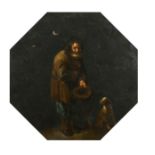 Early 18th Century Dutch School. A Beggar and Dog, Oil on Copper, Octagonal, 11" x 11" (28 x 28cm)