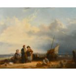 William Shayer (1811-1892) British. A Beach Scene with Figures, Oil on canvas, 25" x 30" (63.5 x