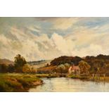Alfred de Breanski (1852-1928) British. "Marsh Lock, Henley", Oil on canvas, Signed, inscribed on