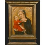 The Master of Roncaitte (c1400-c1430) Italian. "The Virgin and Child", Oil on panel, In a Tabernacle