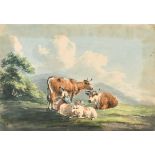 Peter le Cave (1769-1816) British. Milking Time, Watercolour, Signed, Unframed 5.25" x 7.5" (13.3