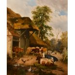 Circle of Thomas Sidney Cooper (1803-1902) British. A Farmyard Scene, Oil on canvas, bears a