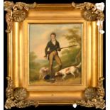 Circle of John Ferneley (1782-1860) British. A Sportsman Holding his Gun with Dogs and a Partridge