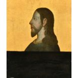 19th Century Dutch School. The Head of Christ, Oil on Paper laid down, possibly over a print,