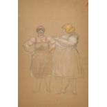 Early 20th Century French School. A Study of Two Figures, Pencil and coloured chalk, 9.75" x 6.5" (