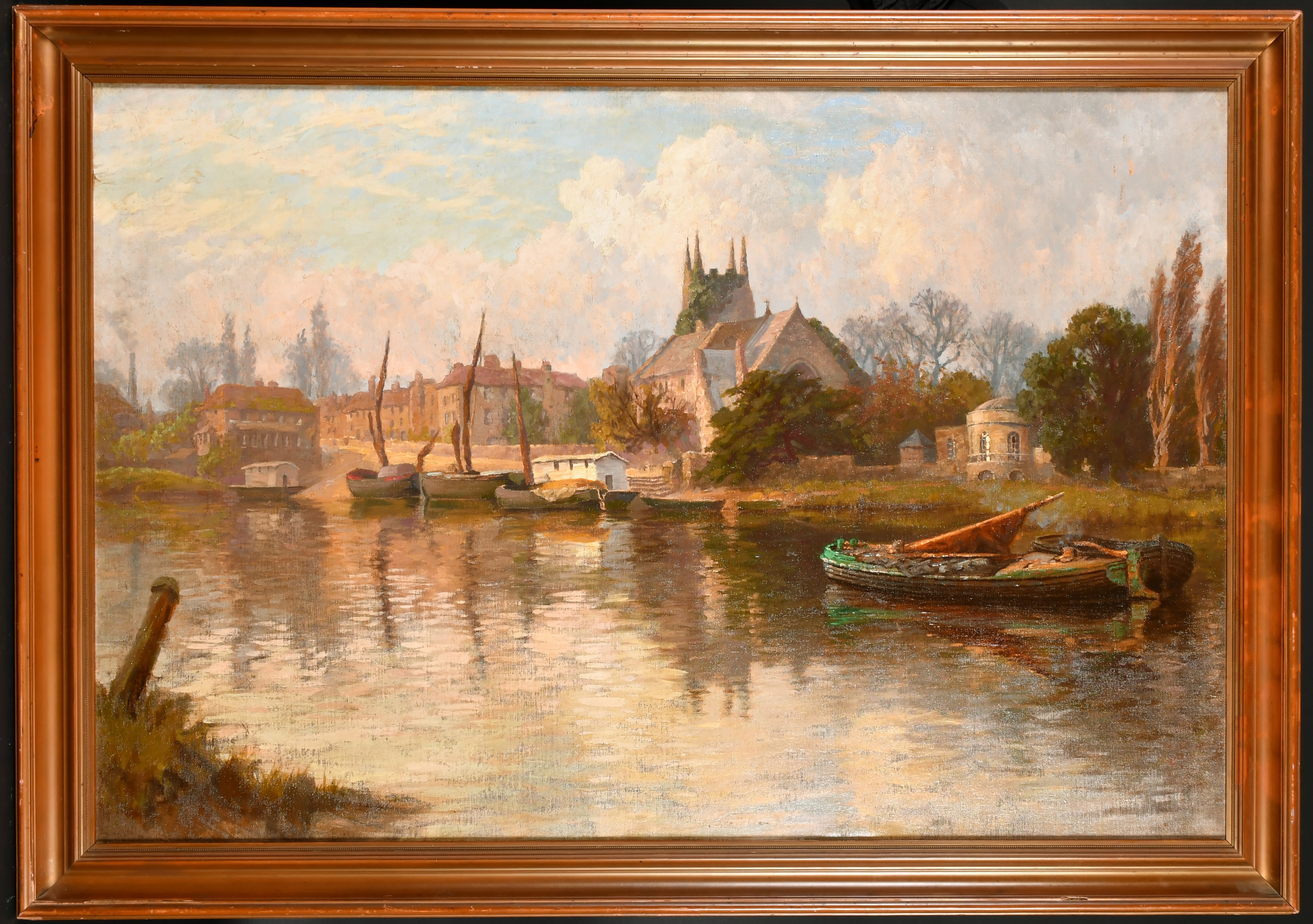 Frederick James Aldridge (1850-1933) British. A River Scene, Oil on canvas, Inscribed verso, 27.5" x - Image 2 of 3