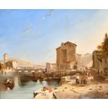 Early 19th Century English School. An Italianate River Landscape with Figures, Oil on canvas,