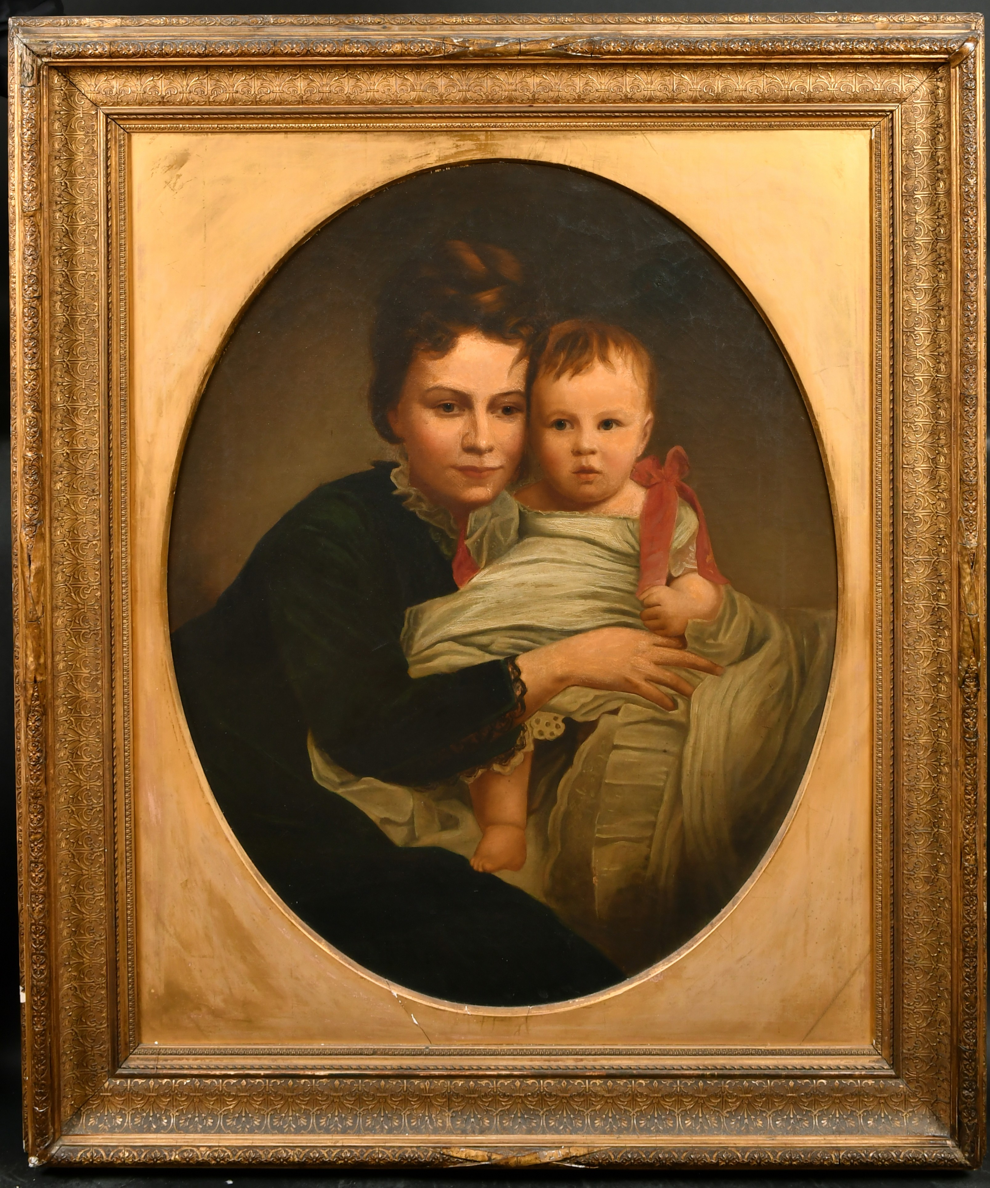 19th Century English School. A Portrait of a Mother and Child, Oil on canvas, In a fine gilt - Image 2 of 3