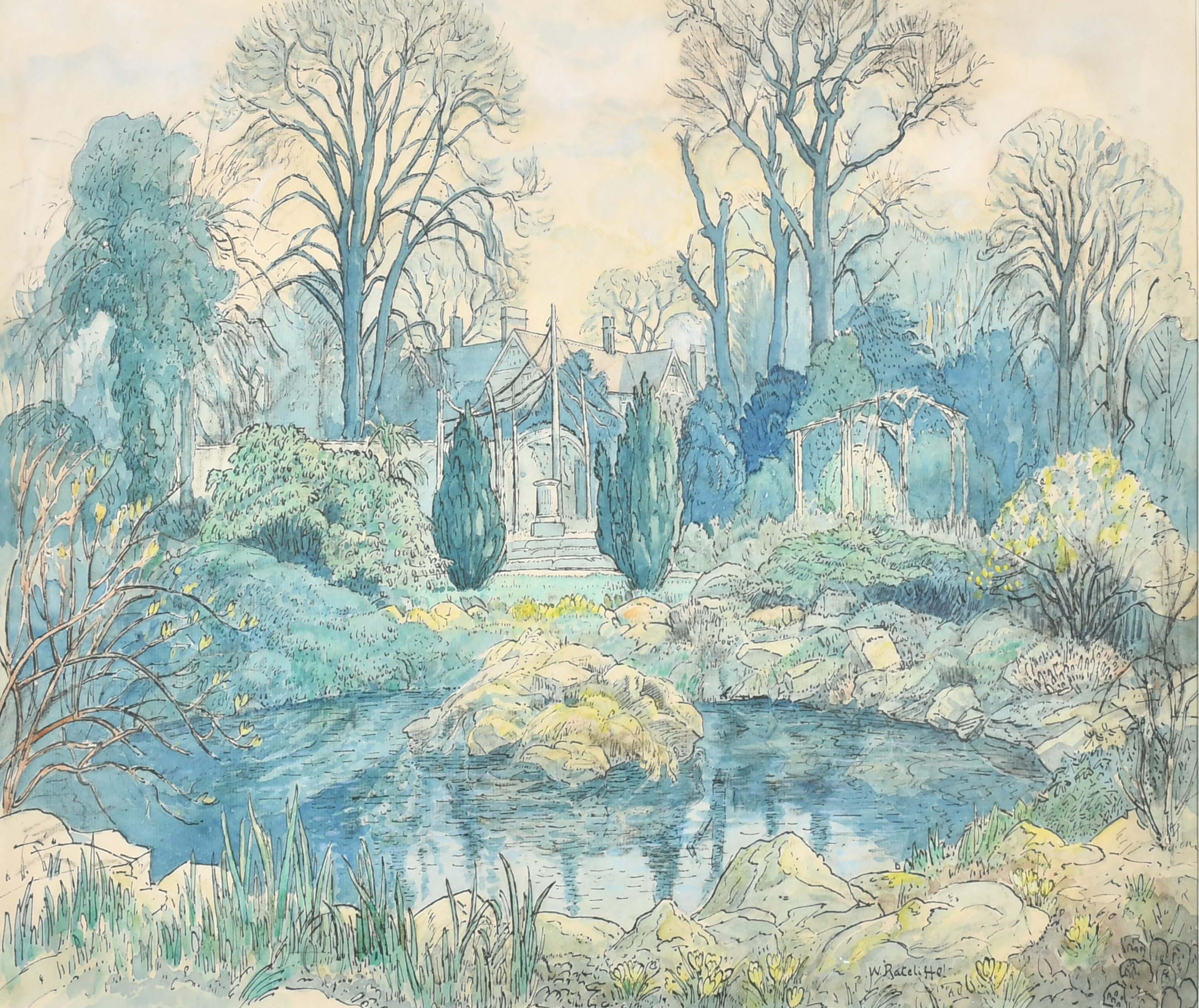 William Ratcliffe (1870-1955) British. An Oriental Garden, Watercolour, Signed, 15" x 18.5" (38.1