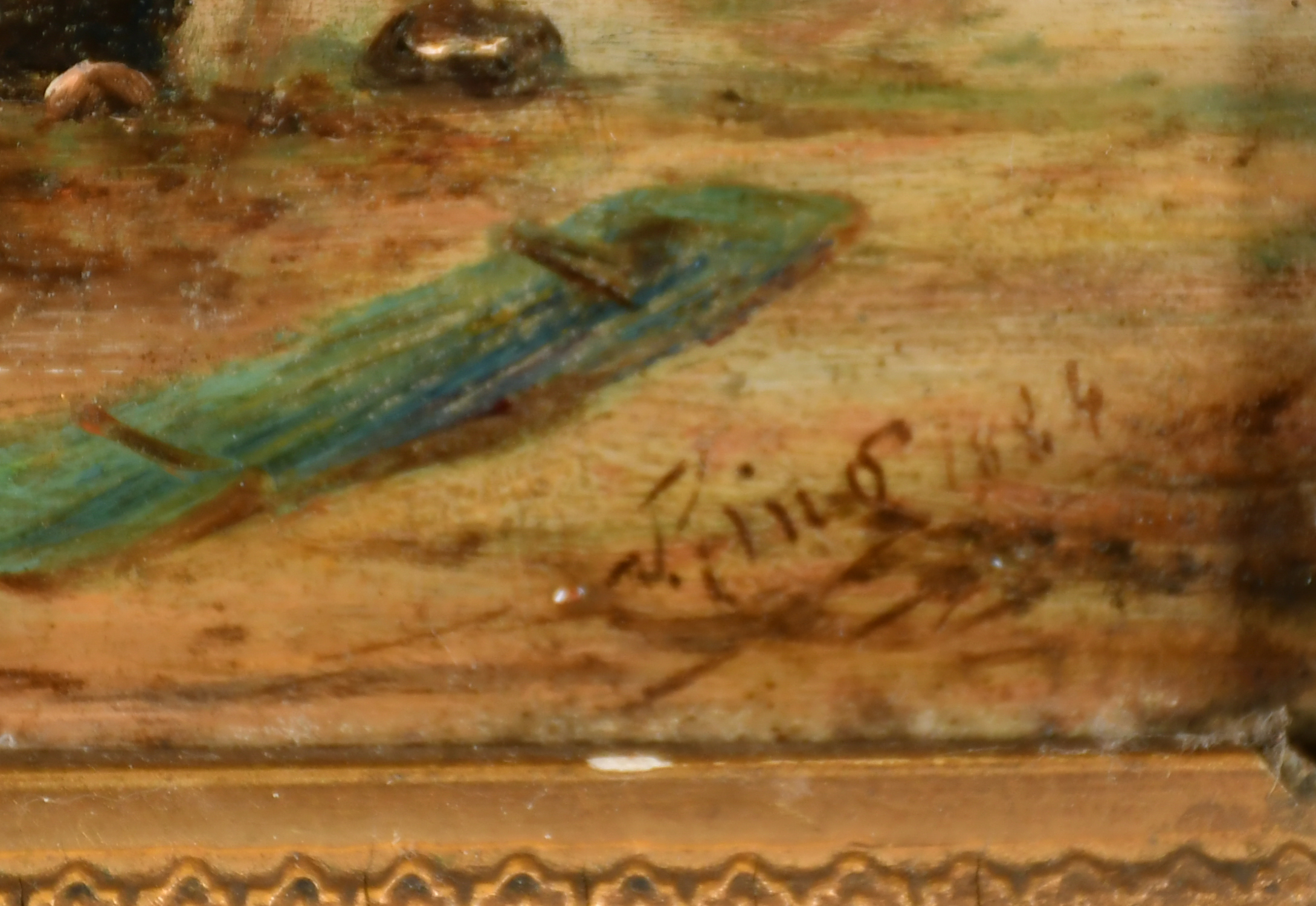 19th Century English School. A Beach Scene with Figures, Oil on board, indistinctly signed and dated - Image 3 of 4