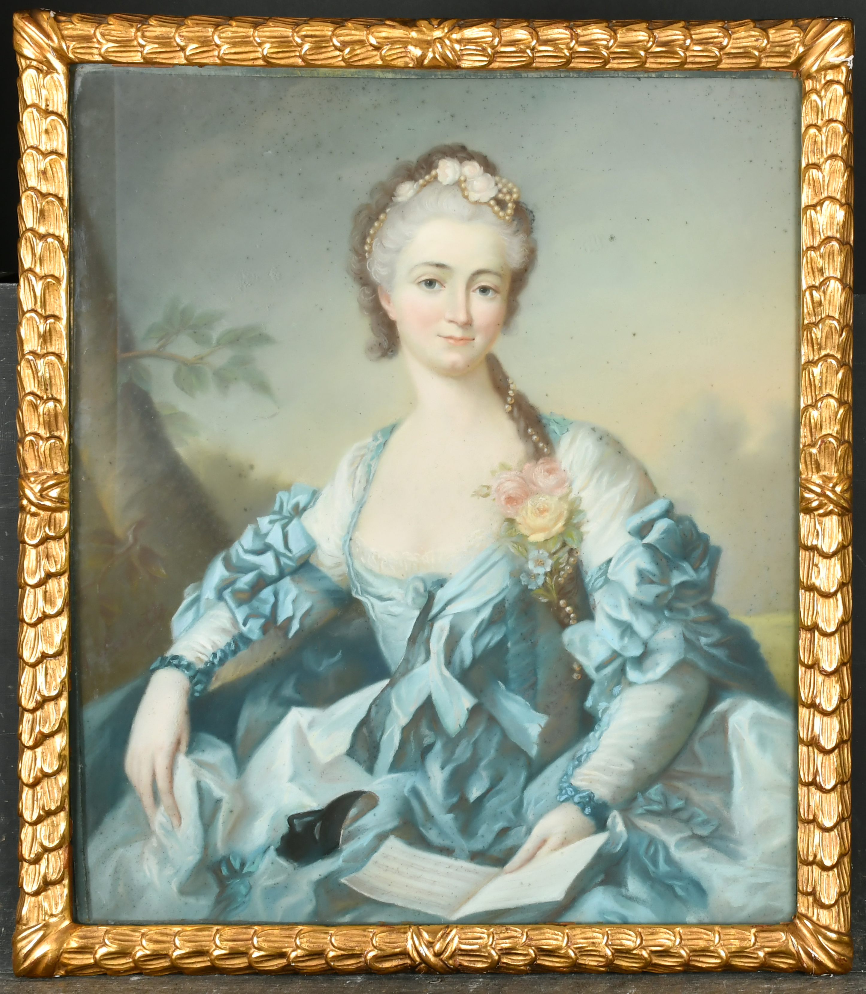A Lamotte (19th Century) French. Portrait of a Lady Dressed in Blue, Pastel, Signed, 23.5" x 20" ( - Image 2 of 3