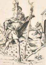 After Israhel van Meckenem the Younger (c.1440-1503) German. "St Christopher", Engraving, Unframed