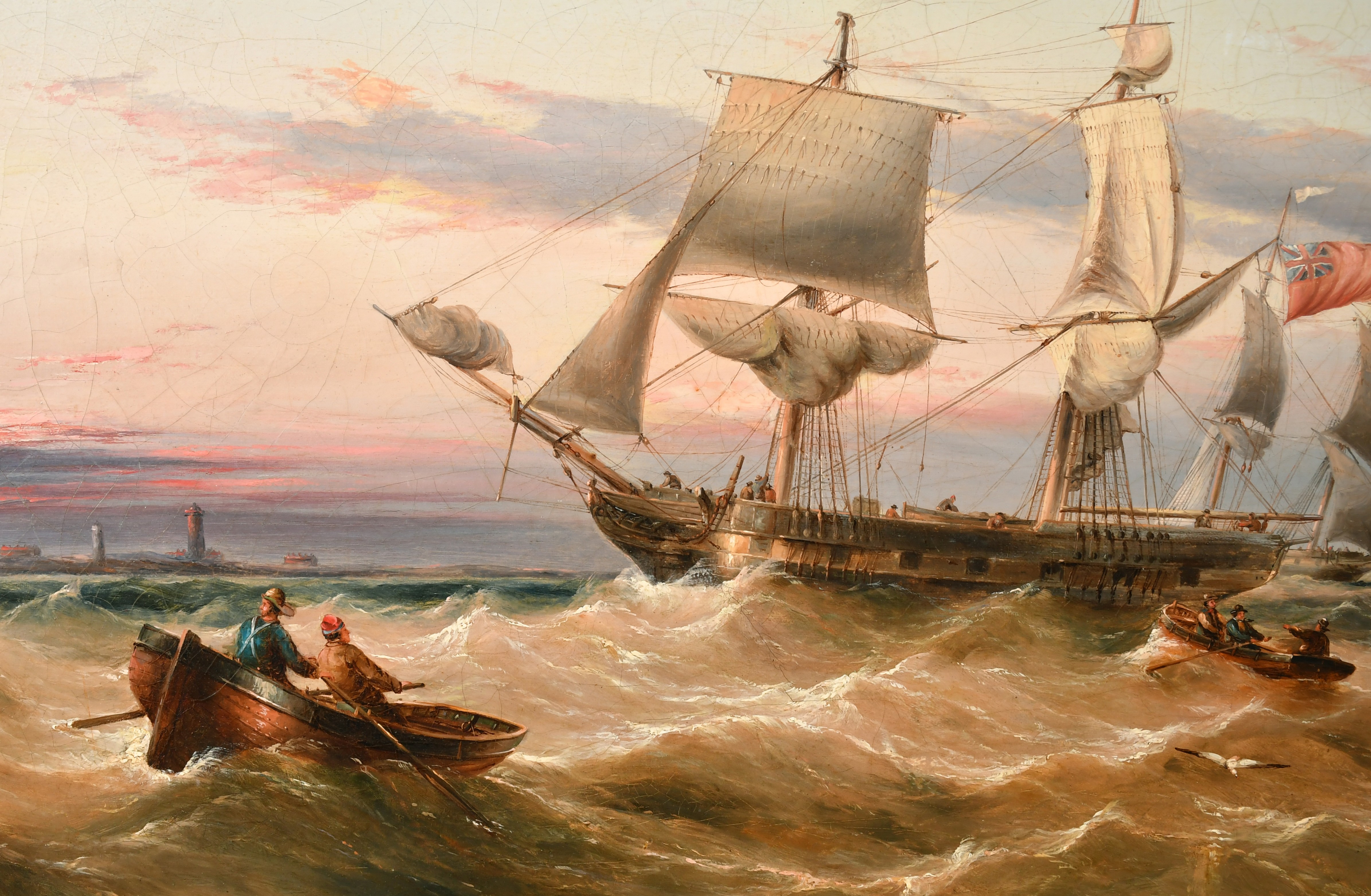 Henry Redmore (1820-1887) British. "Picking up the Pilot", Oil on canvas, Signed, 24" x 36" (61 x - Image 5 of 8