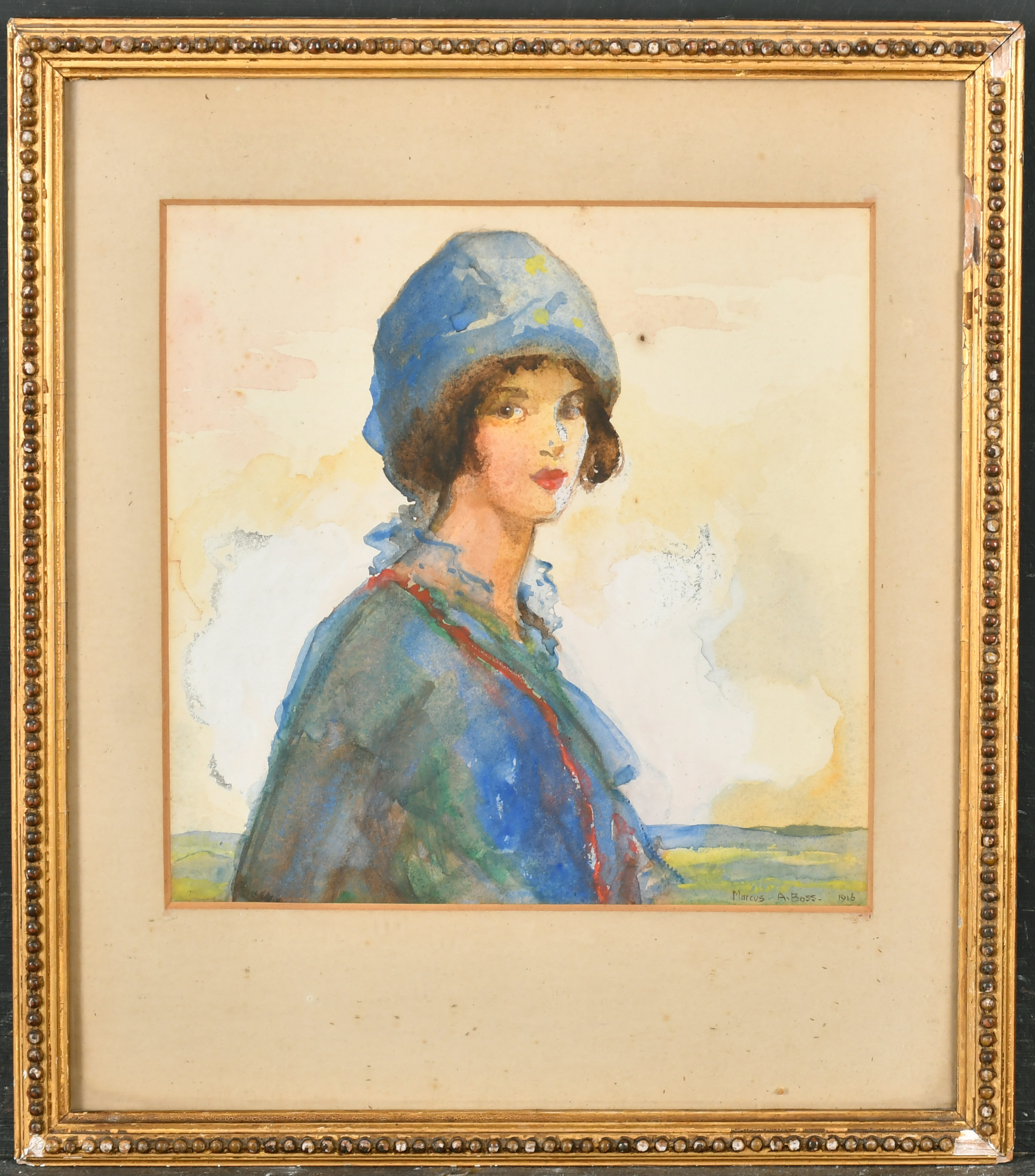 Marcus Arthur Boss (1891-1981) British. Bust Portrait of a Young Lady, Watercolour, Signed and dated - Image 2 of 4