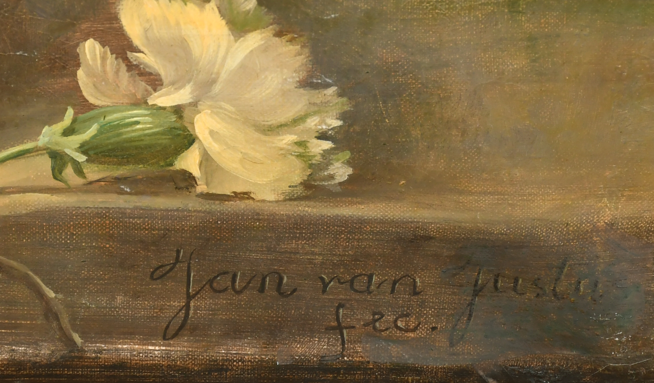 Jan van Justus (20th Century) European. Still Life of Flowers in a Glass Vase, Oil on canvas, - Image 3 of 4