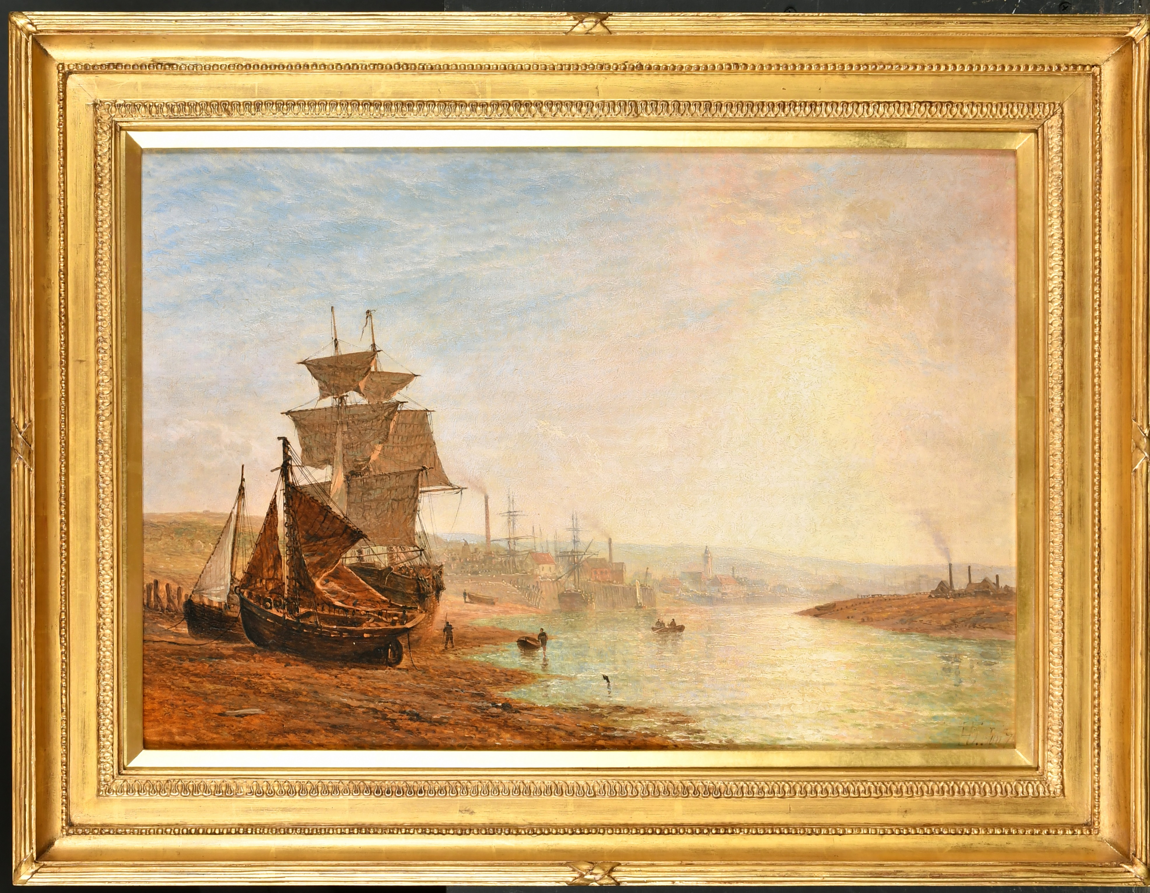 Henry Thomas Dawson (1842-1918) British. "Shoreham Harbour and Brighton", Oil on canvas, Signed with - Image 2 of 5