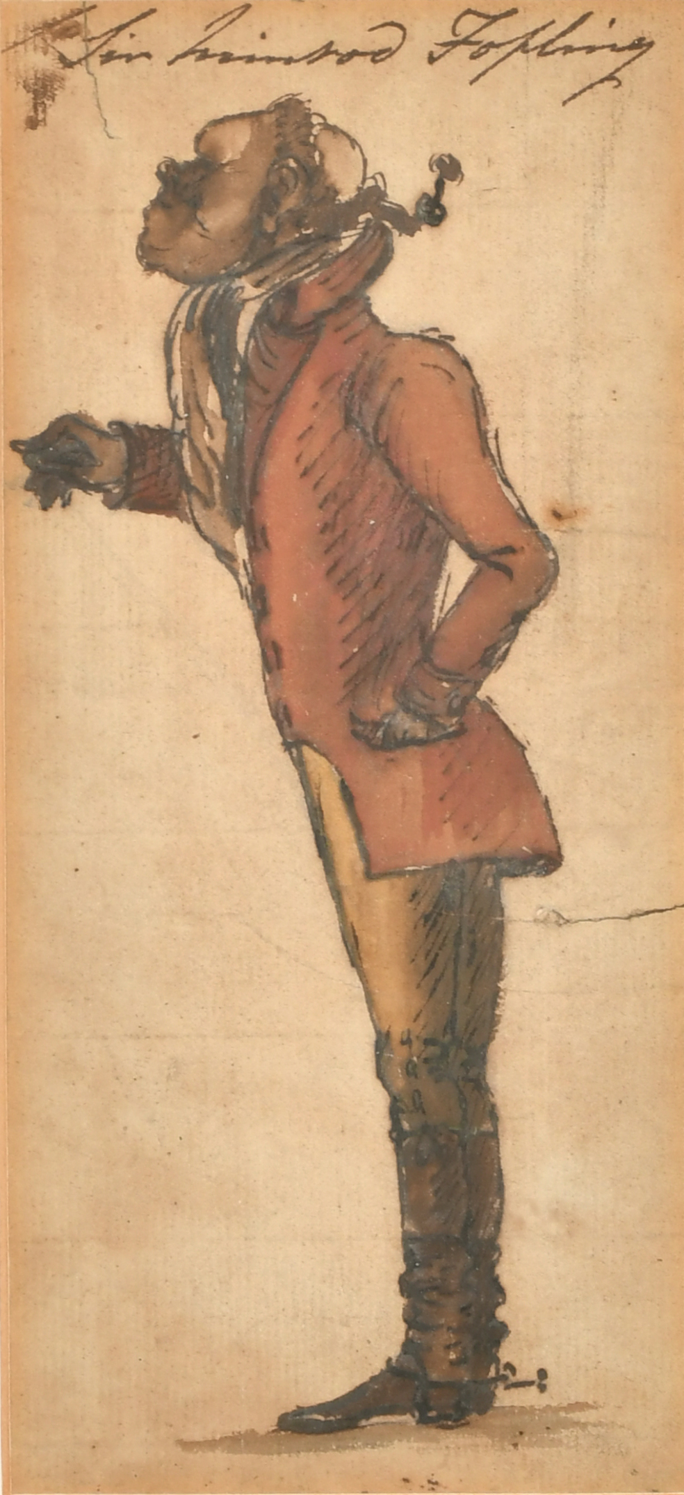 19th Century English School. "Sir Jopling", Watercolour and Ink, Inscribed, 7.5" x 3.5" (19 x