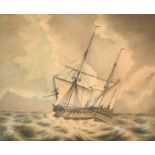Samuel Atkins (c.1787-1808) British. Man O' War in Choppy Waters, Watercolour, 9.5" x 11.75" (24.2 x