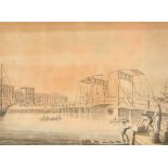 Thomas White (18th Century) British. "Bridge at Gt Yarmouth, Norfolk", circa 1792, Watercolour,