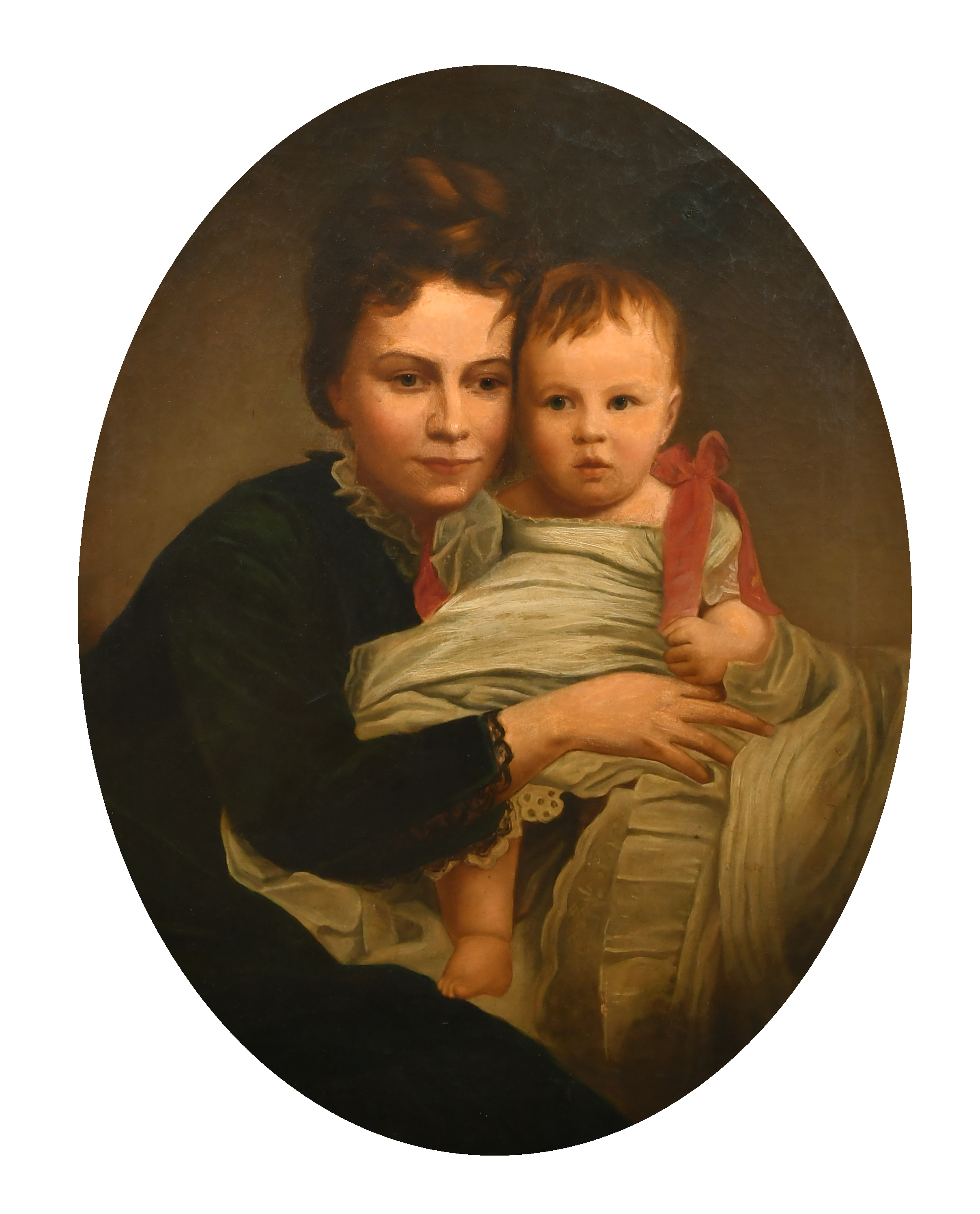 19th Century English School. A Portrait of a Mother and Child, Oil on canvas, In a fine gilt