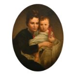 19th Century English School. A Portrait of a Mother and Child, Oil on canvas, In a fine gilt