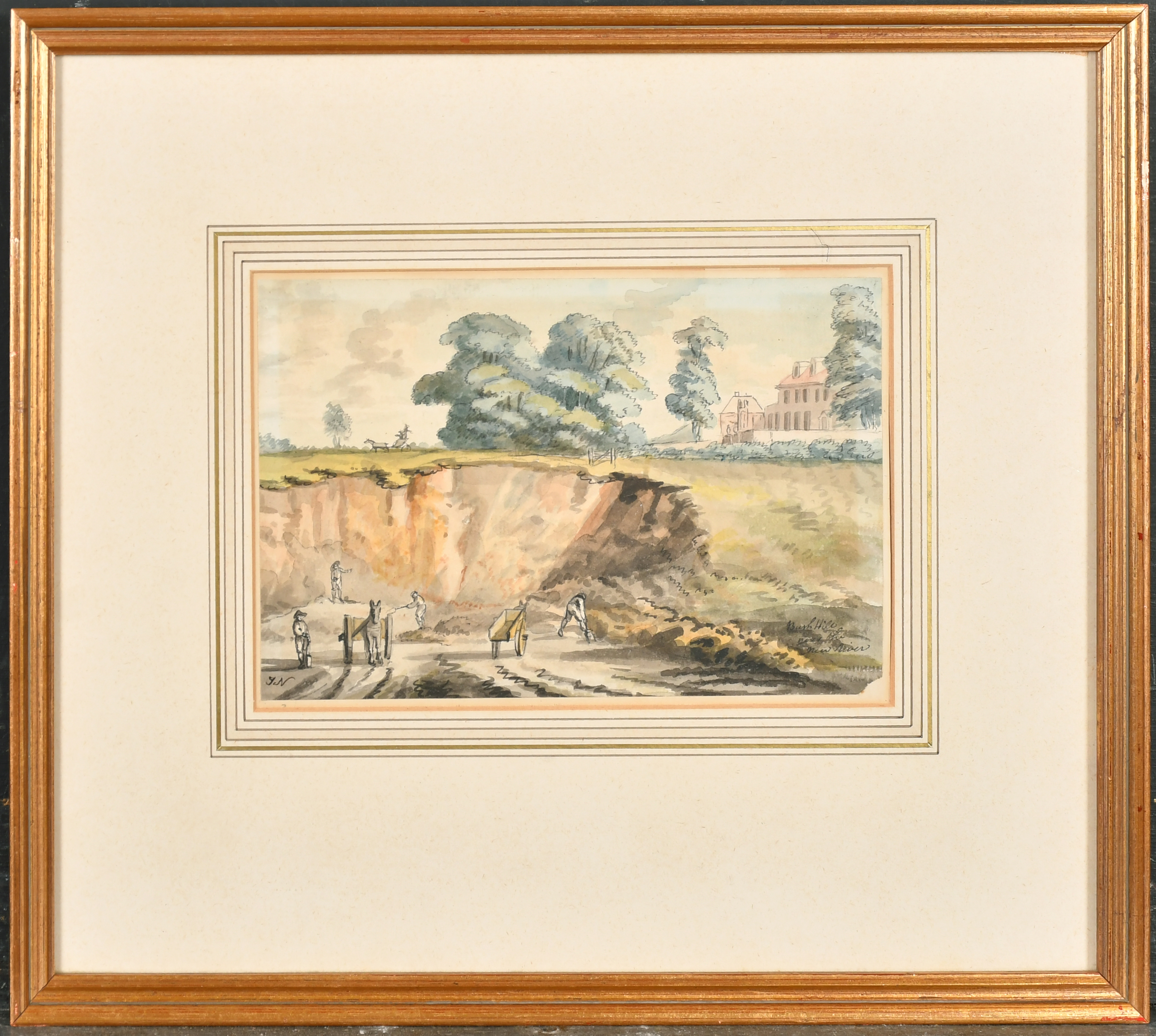 John Nixon (c.1750-1818) British. 'Bush Hill near the River', Watercolour, Signed with initials, and - Image 2 of 6