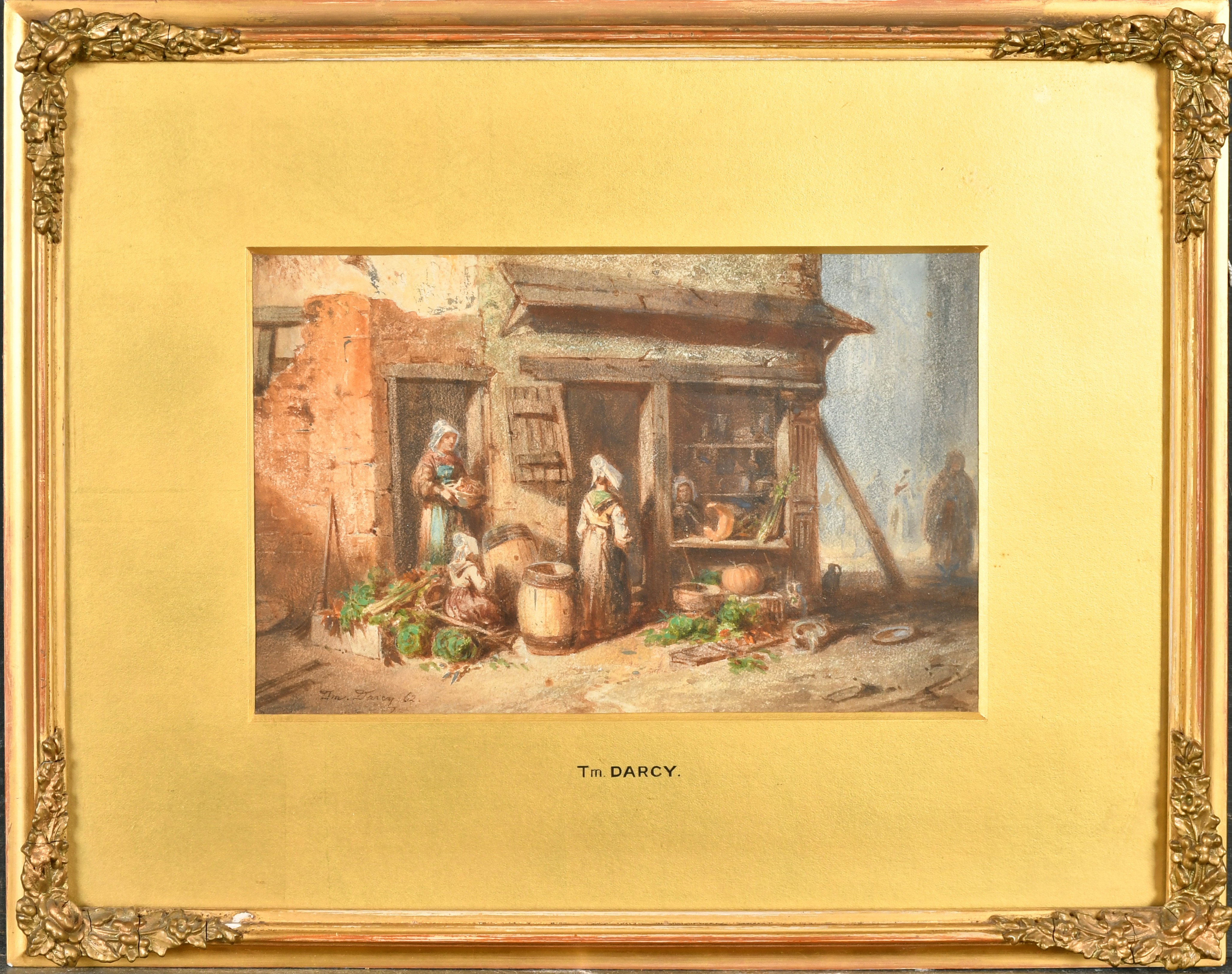 Thomas Darcy (19th Century) British. Figures by a Grocers, Watercolour, Signed and dated '62, 6" x - Image 2 of 4