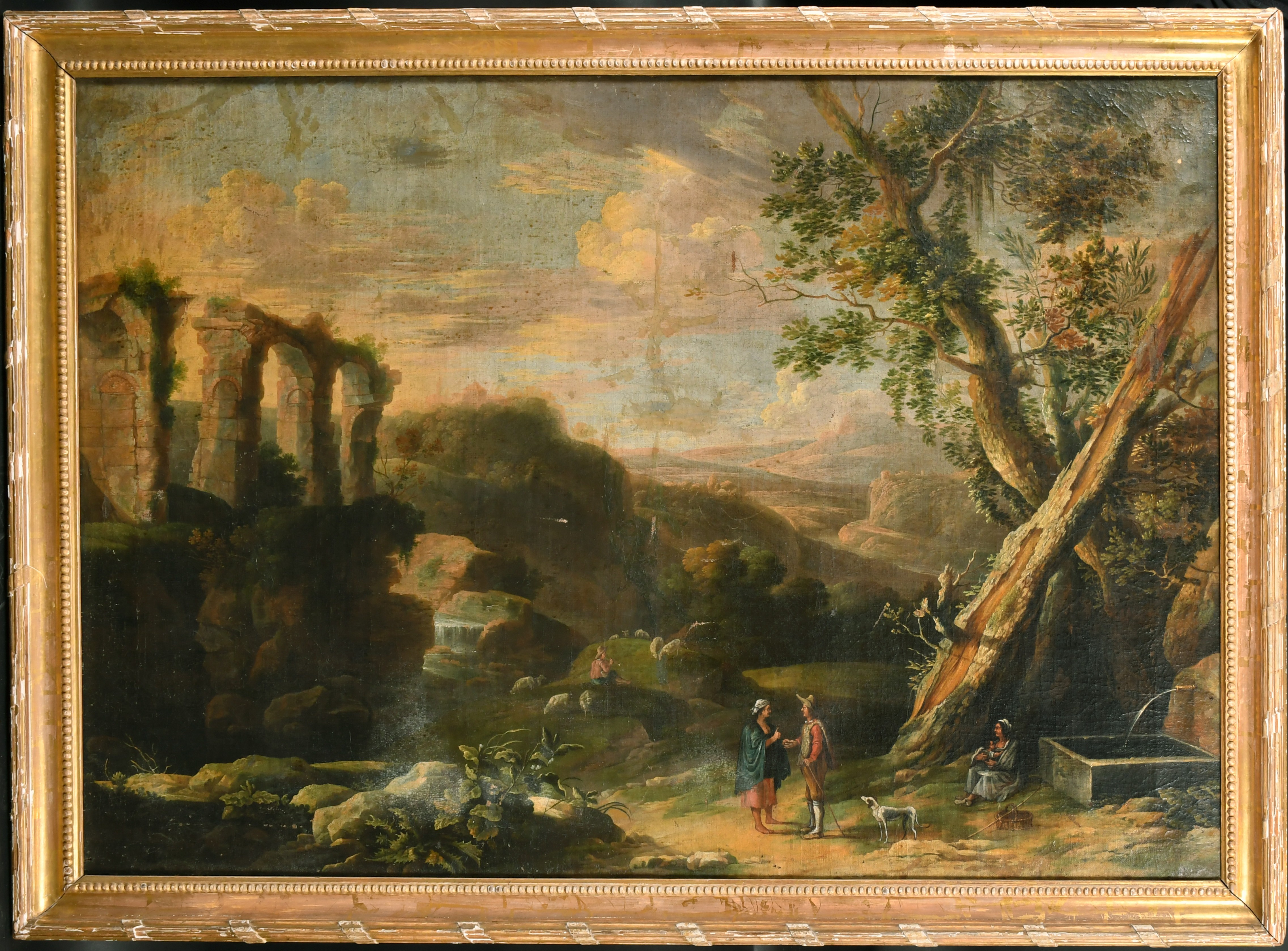 17th Century Italian School. Figures in a Classical Landscape, Oil on canvas, 32" x 46.25" (81.3 x - Image 2 of 3
