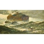 Edwin Ellis (1842-1895) British. "Wreck off the Bass Rock", Oil on canvas, Signed, and inscribed