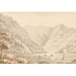 Thomas Sunderland (1744-1828) British. "Eagle Crag, Borrowdale", Watercolour, Inscribed on a label