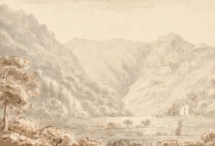 Thomas Sunderland (1744-1828) British. "Eagle Crag, Borrowdale", Watercolour, Inscribed on a label