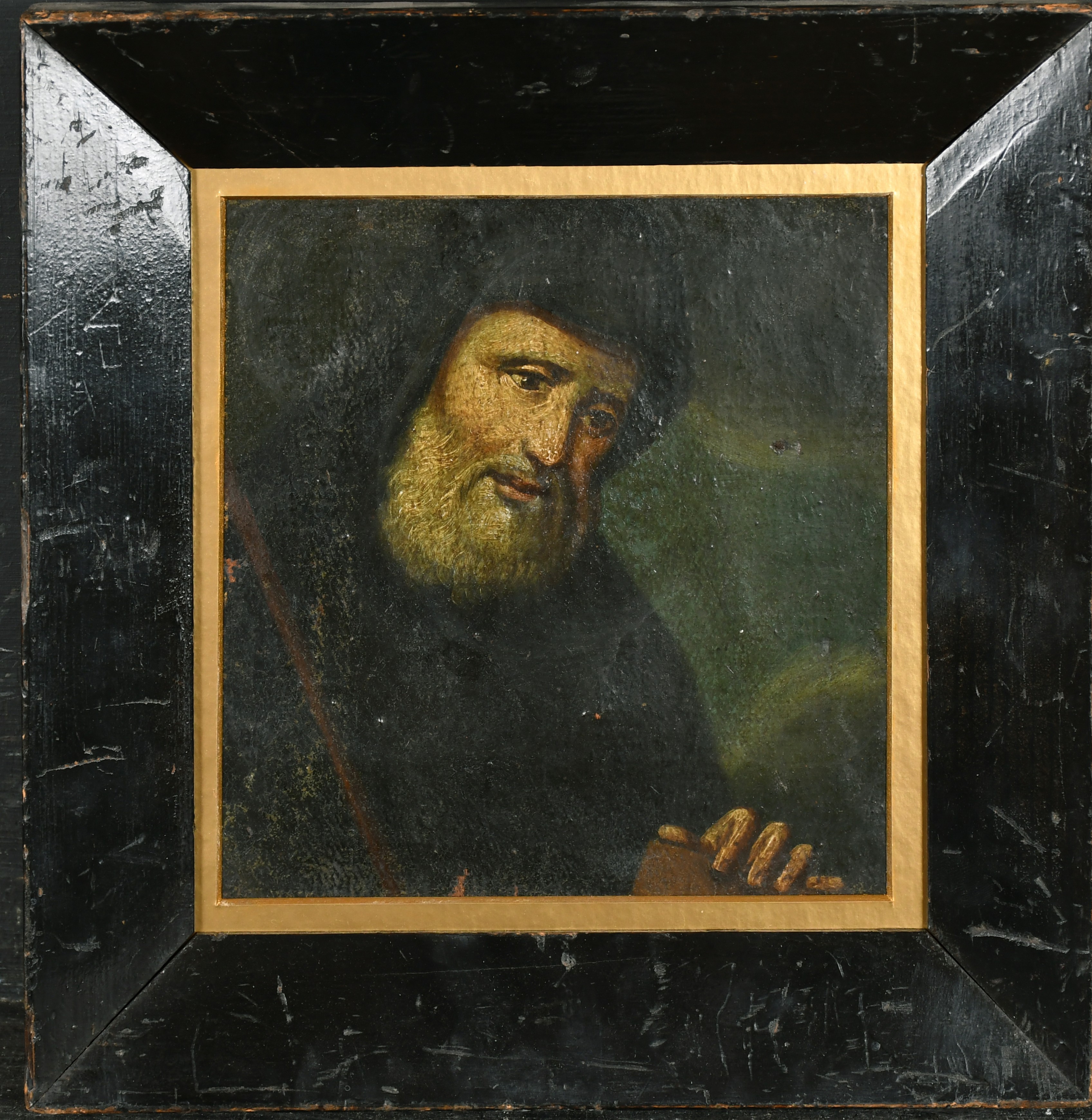 17th Century Italian School. Study of a Priest, Oil on canvas, a fragment, 8.25" x 7.75" (21 x 19. - Image 2 of 3