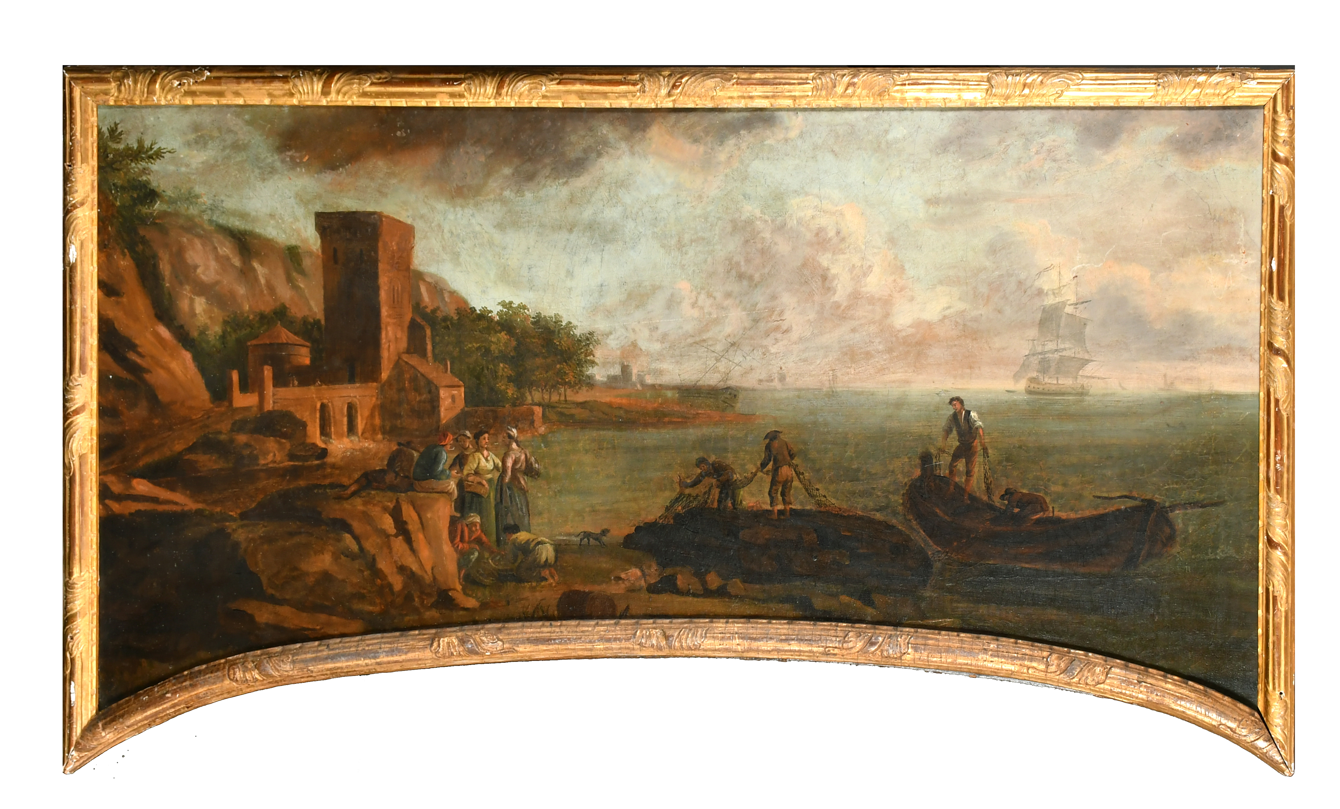 18th Century Italian School. A Mediterranean Coastal Scene with Figures, Oil on Canvas laid down, - Image 2 of 5