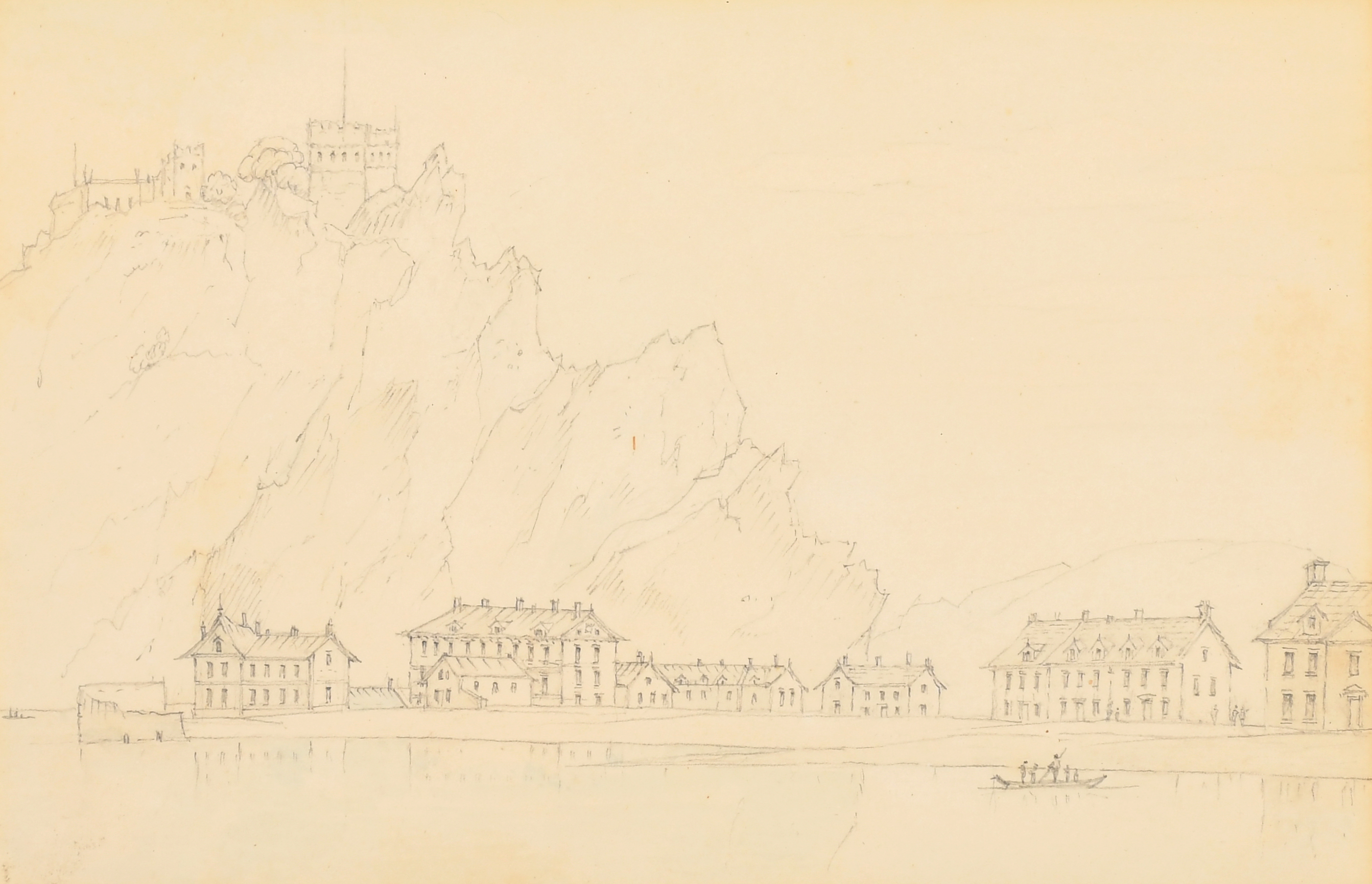 Paul Sandby Munn (1773-1845) British. A Continental River Scene, Pencil and wash, Signed, Mounted,