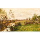William Greaves (1852-1938) British. A Tranquil River Landscape, Oil on canvas, Signed, 12" x 20" (