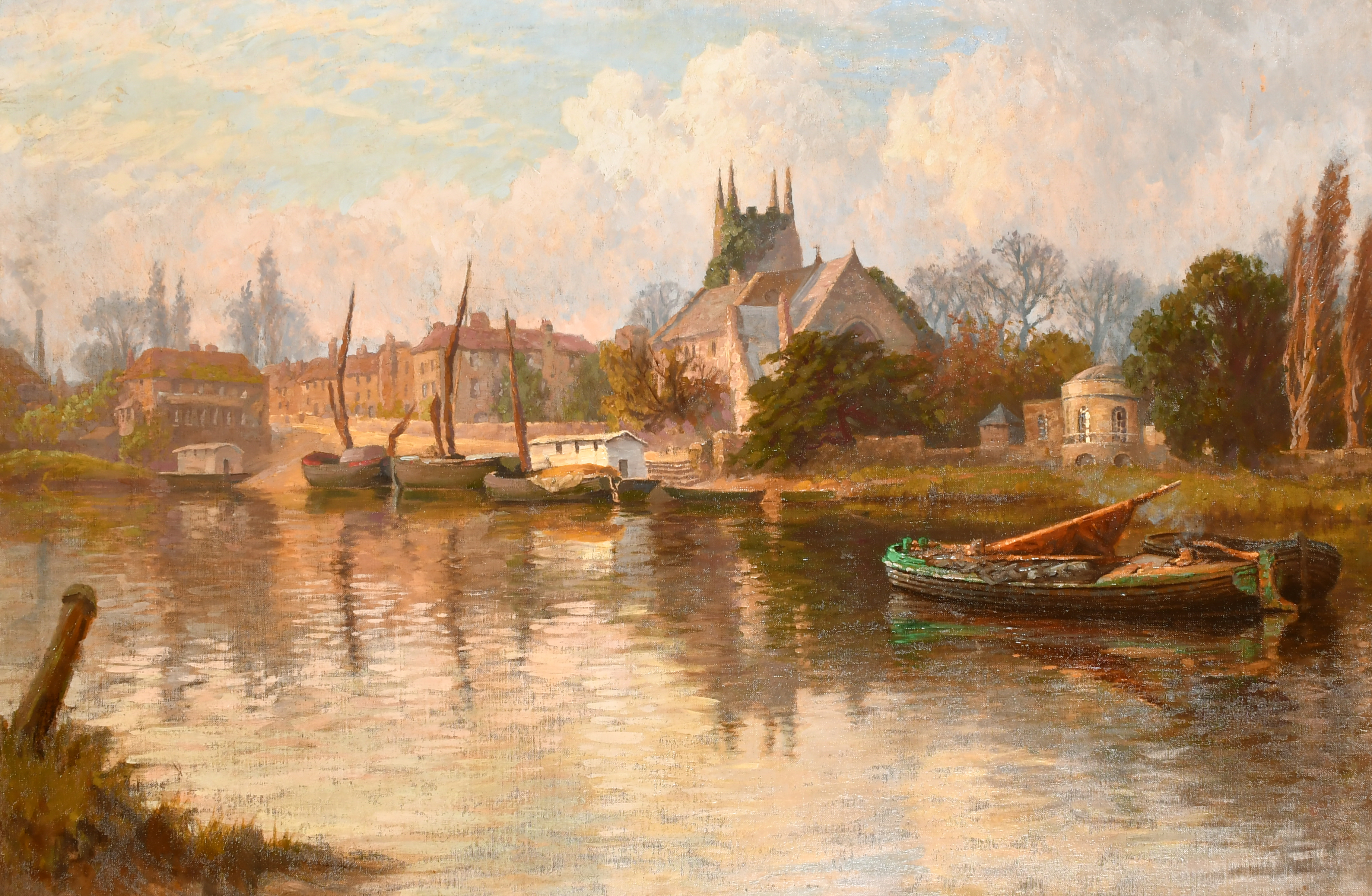 Frederick James Aldridge (1850-1933) British. A River Scene, Oil on canvas, Inscribed verso, 27.5" x