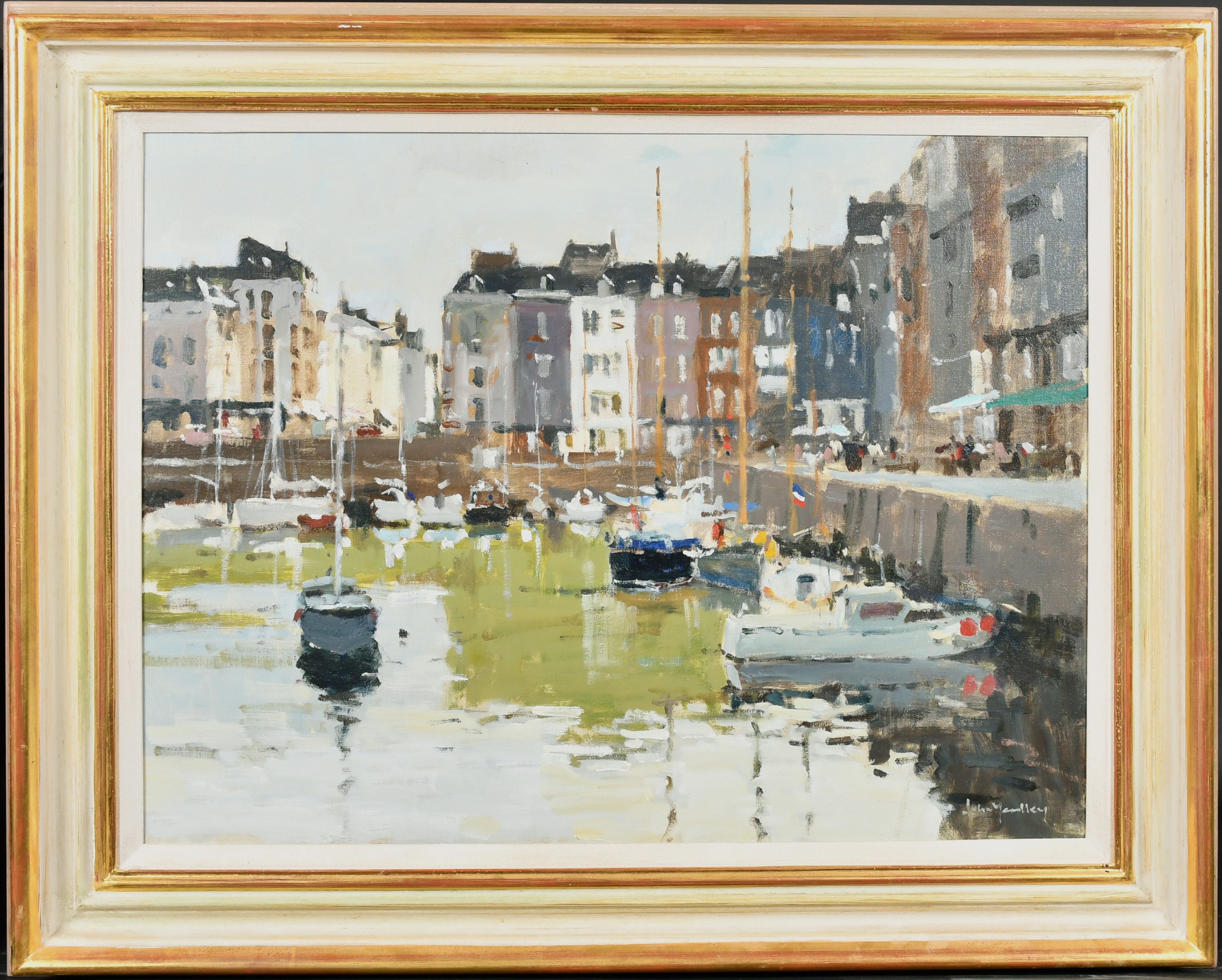 John Yardley (1933- ) British. "Inner Harbour - Honfleur", Oil on canvas, Signed, and inscribed on a - Image 2 of 5