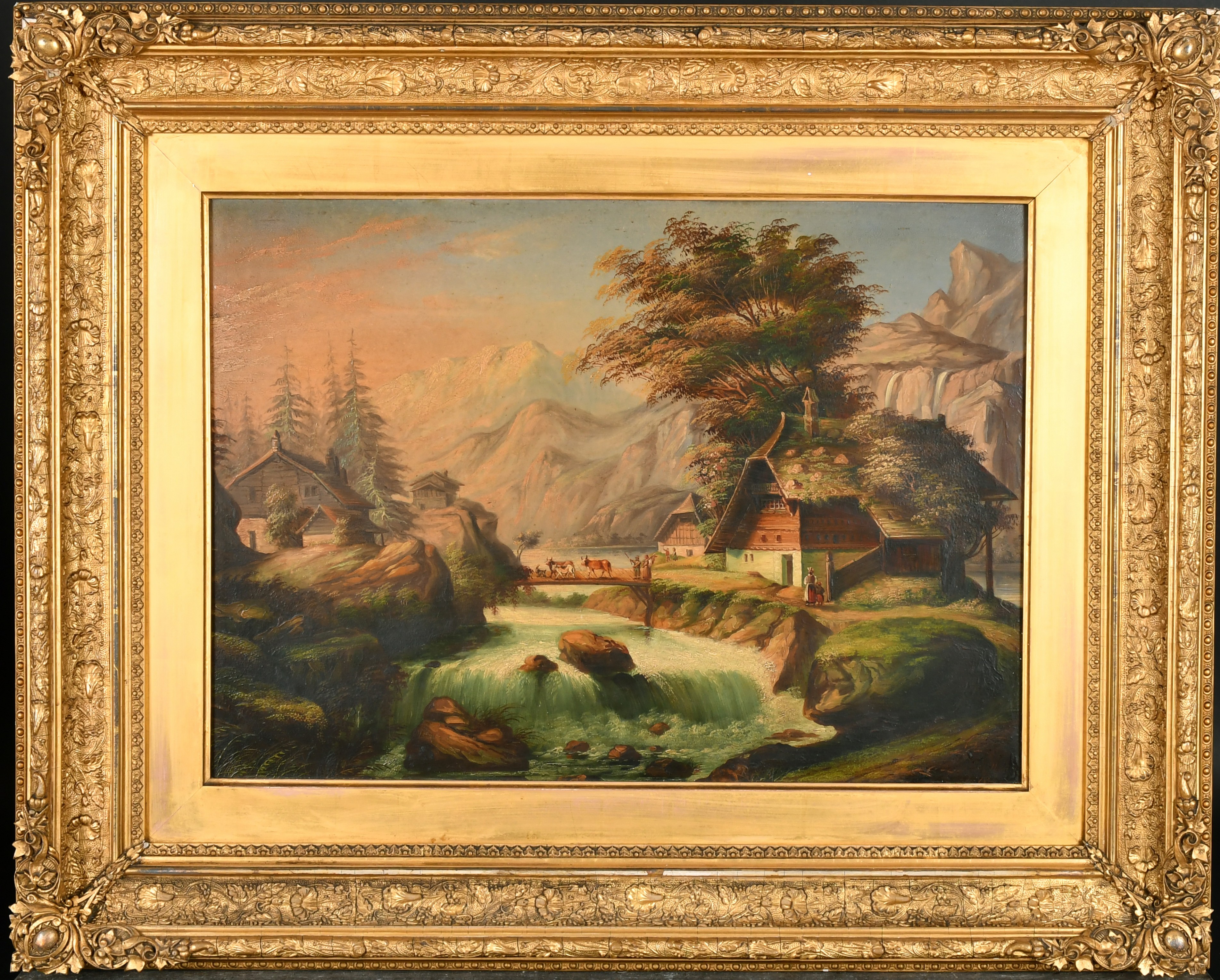 19th Century European School. A Mountainous River Landscape, Oil on metal, Indistinctly signed and - Image 2 of 4