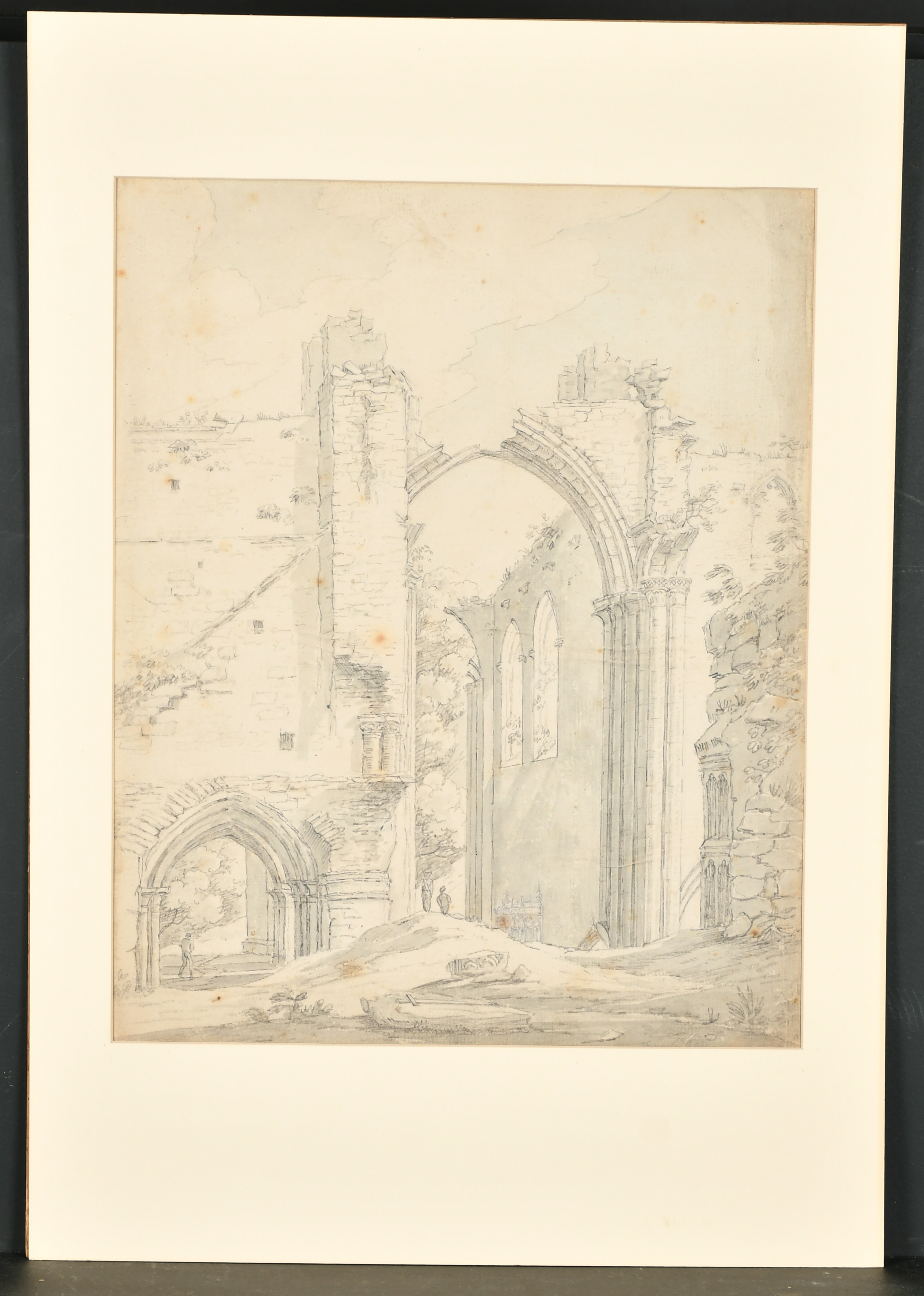 Thomas Sunderland (1744-1828) British. "Furness Abbey", Ink and wash, Inscribed verso, Mounted, - Image 2 of 4