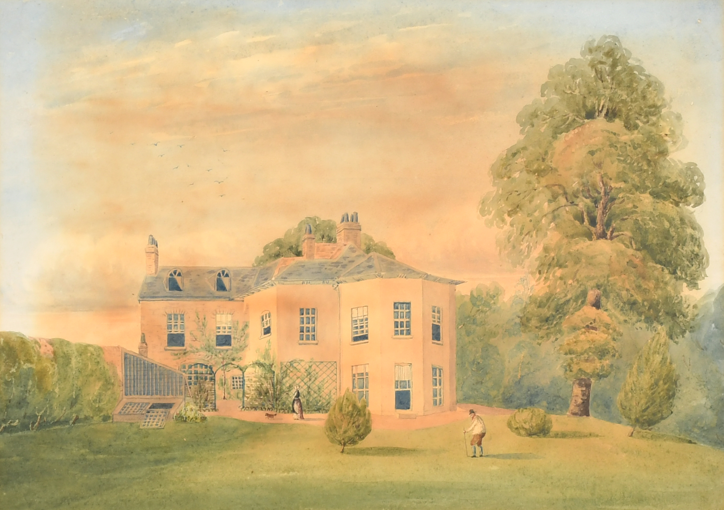 19th Century English School. "Pangbourne Rectory, Berks", circa 1845, Watercolour, Inscribed on