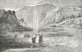 After John Martin (1789-1854) British. "The Baptism of Christ", Engraved by S Slader, Unframed 2.75"