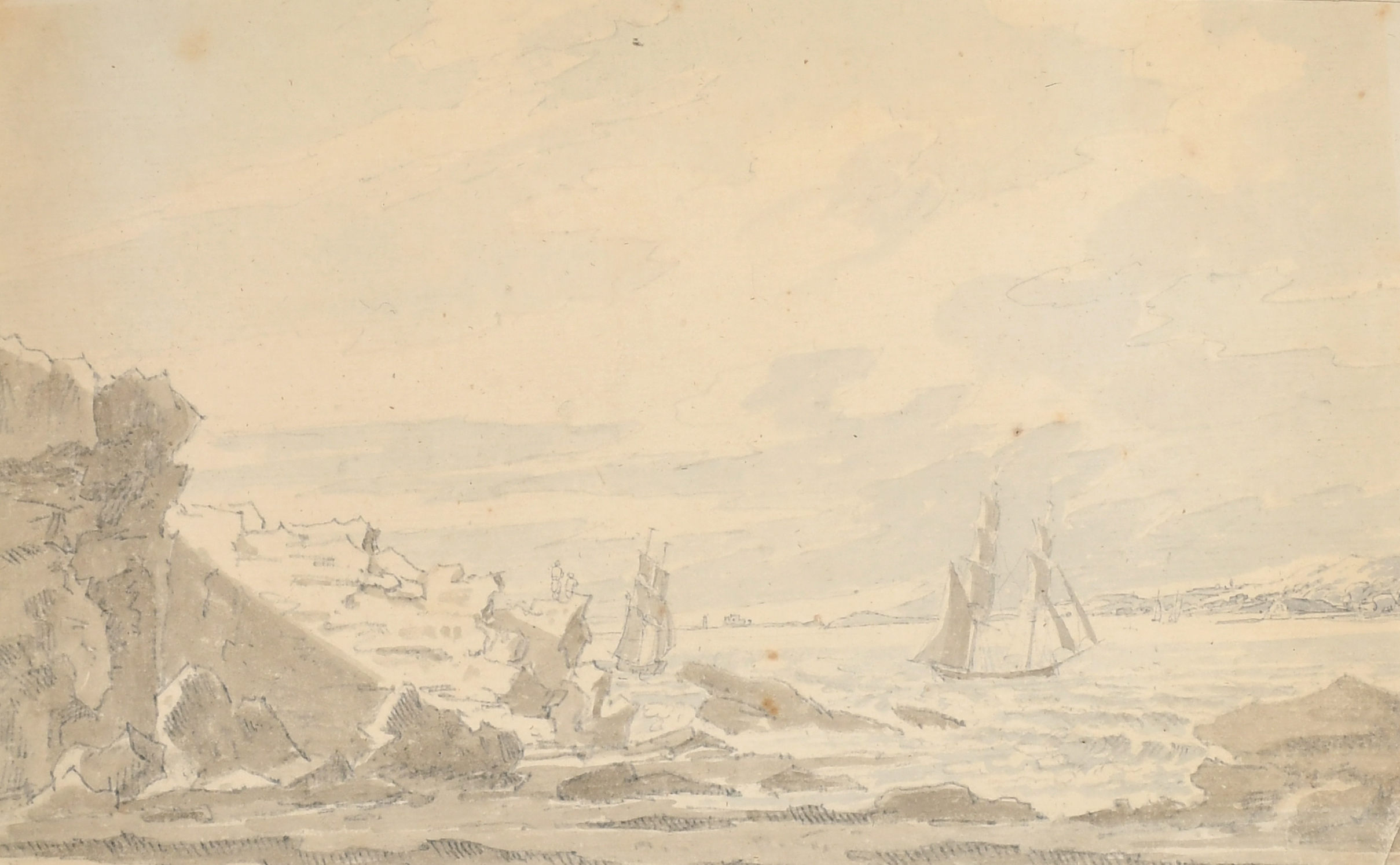 Attributed to Paul Sandby (1731-1809) British. "Piele Castle and Lighthouse in the distance",