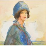 Marcus Arthur Boss (1891-1981) British. Bust Portrait of a Young Lady, Watercolour, Signed and dated