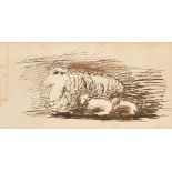 John Ruskin (1819-1900) British. A Study of a Ewe and Lambs, Ink drawn on headed paper, together