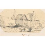 Attributed to David Cox (1809-1885) British. Study of a House, Pencil, Inscribed on mount, Shaped 3"