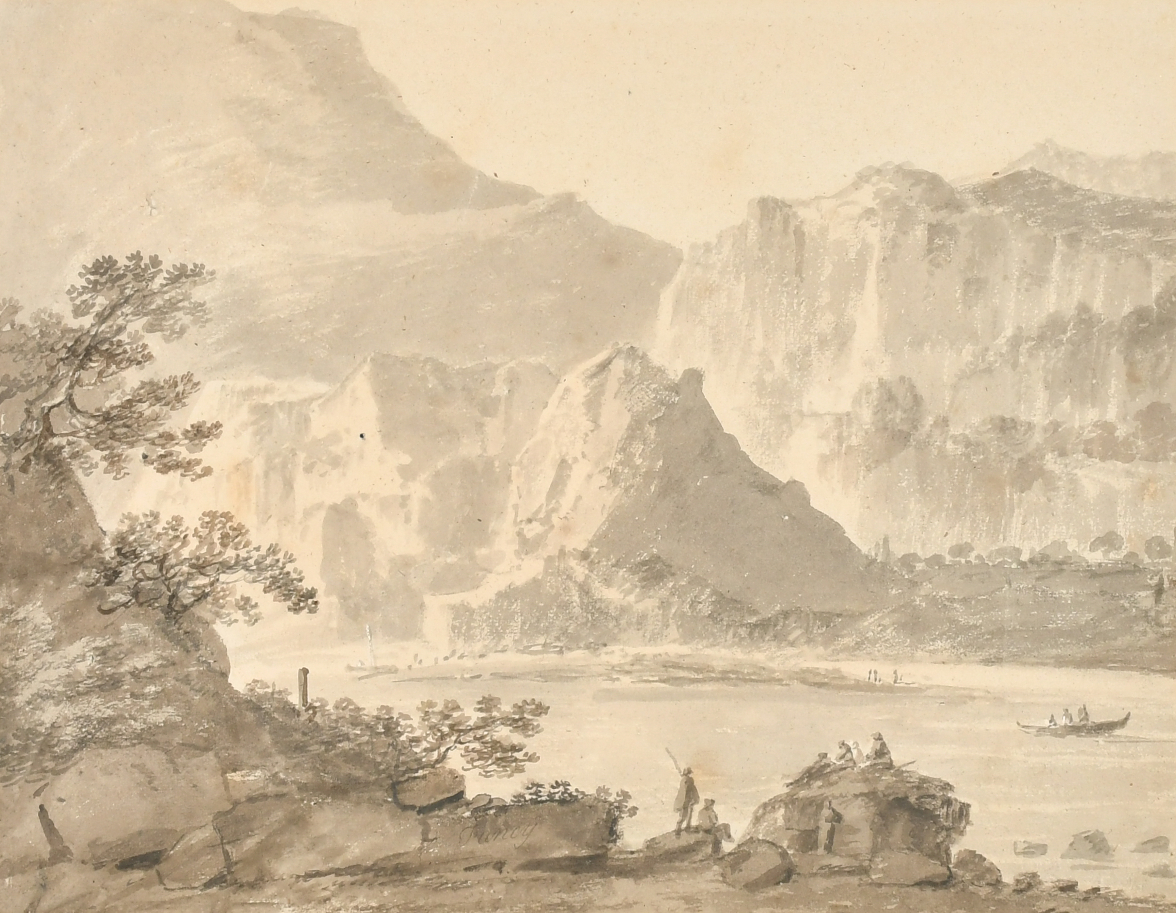 Attributed to Thomas Sunderland (1744-1828) British. An Extensive Mountainous River Landscape,