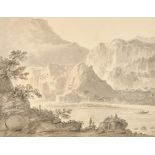 Attributed to Thomas Sunderland (1744-1828) British. An Extensive Mountainous River Landscape,